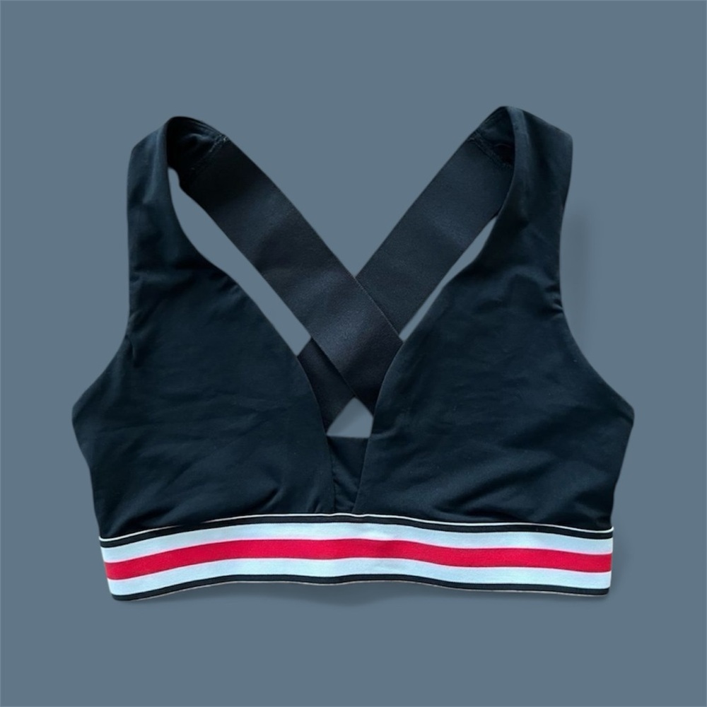GAP Black Sports Bra with Red and White Stripes - Picture 2 of 8